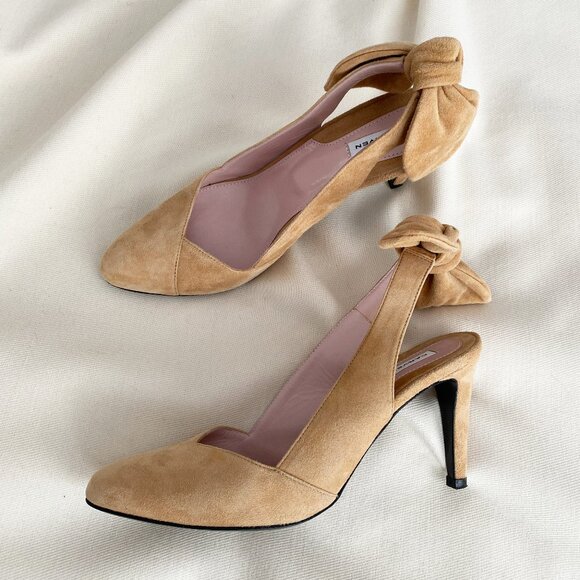 Carven Beige Suede Slingbacks with Bow Back, size 40. Fits like a 9.5 - Picture 1 of 14